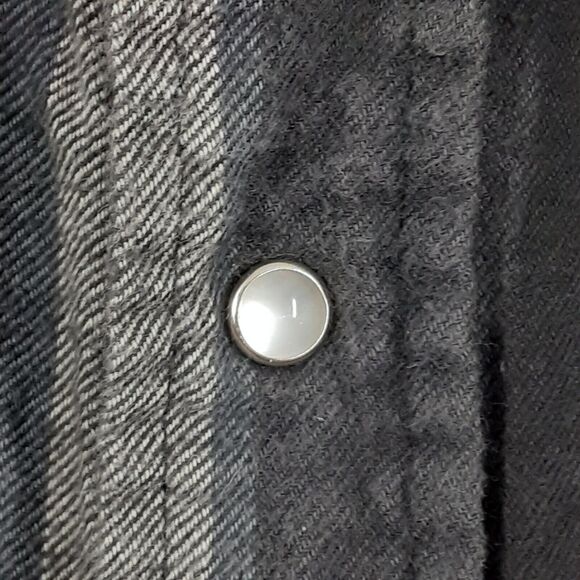 KARMAN Adult Mens L Pearl Snap Shirt Gray Cowboy Western Plaid Flannel - Picture 4 of 9